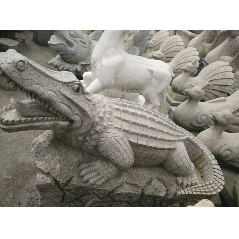 鳄鱼石雕，大理石鳄鱼雕塑 