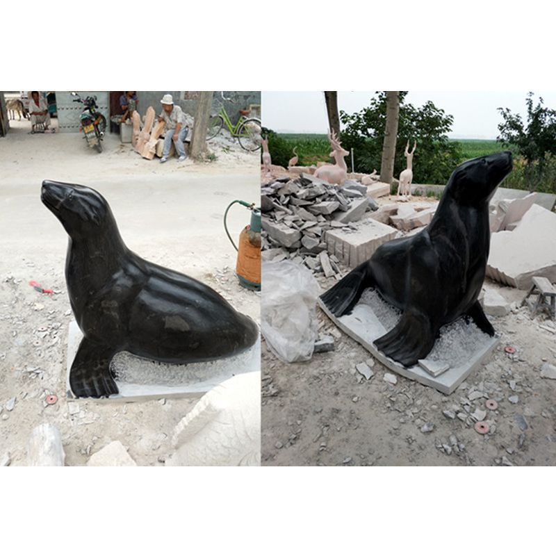 海豹表演雕塑，海洋动物石雕 