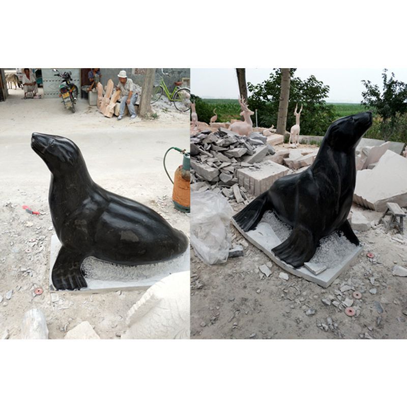 海豹石雕，大理石动物雕塑