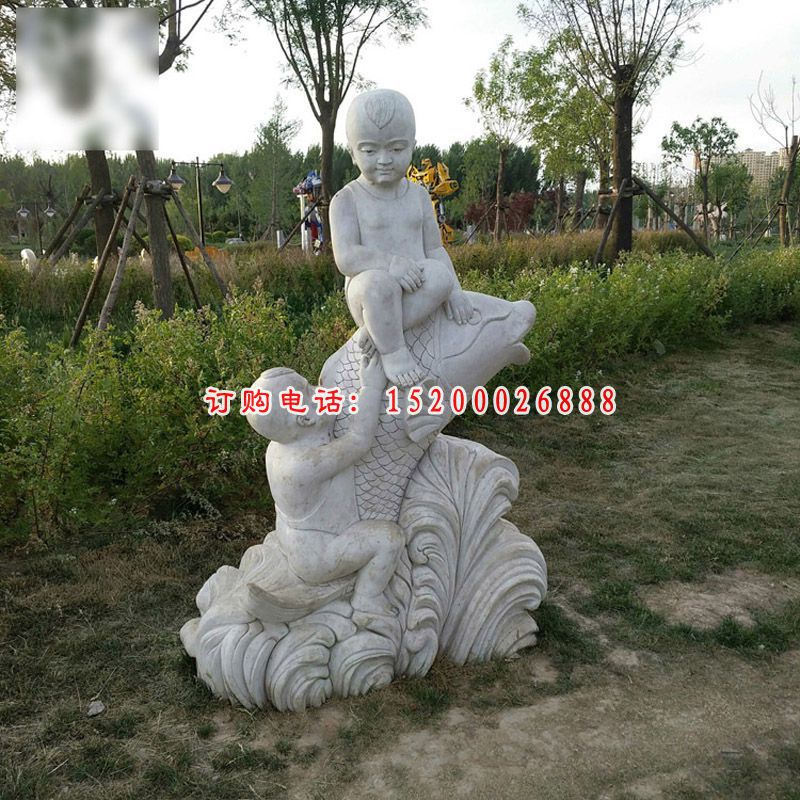 大理石做在海豚儿童   广场景观石雕