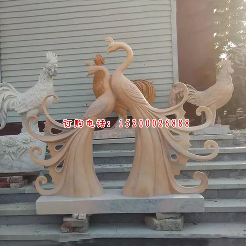 孔雀石雕，晚霞红孔雀雕塑