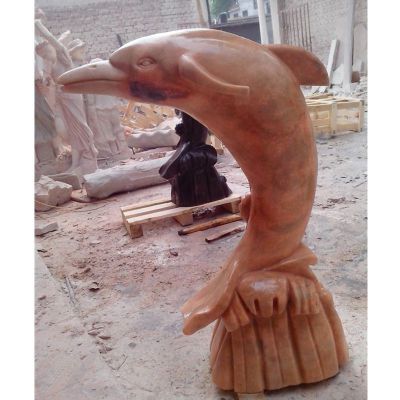 海豚石雕，晚霞红动物石雕