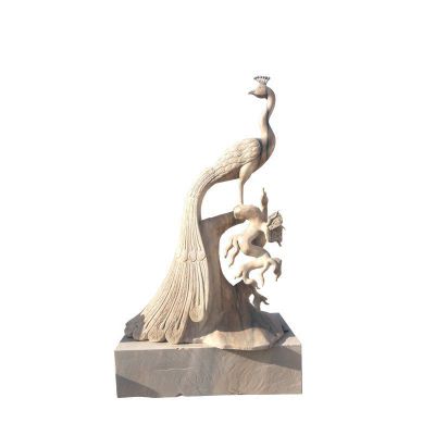 晚霞红孔雀   石雕公园动物雕塑