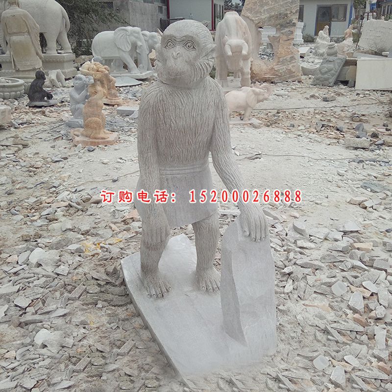 立着的猿猴石雕 大理石动物雕塑 (2)