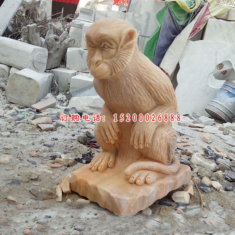 晚霞红猴子石雕 公园动物石雕 (2)