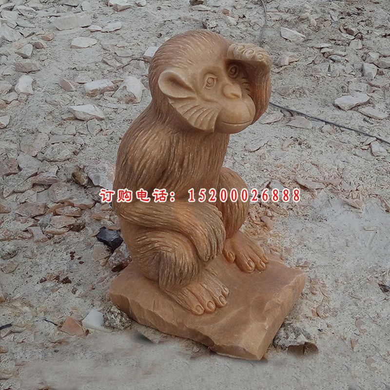 晚霞红猴子石雕 公园动物石雕 (3)