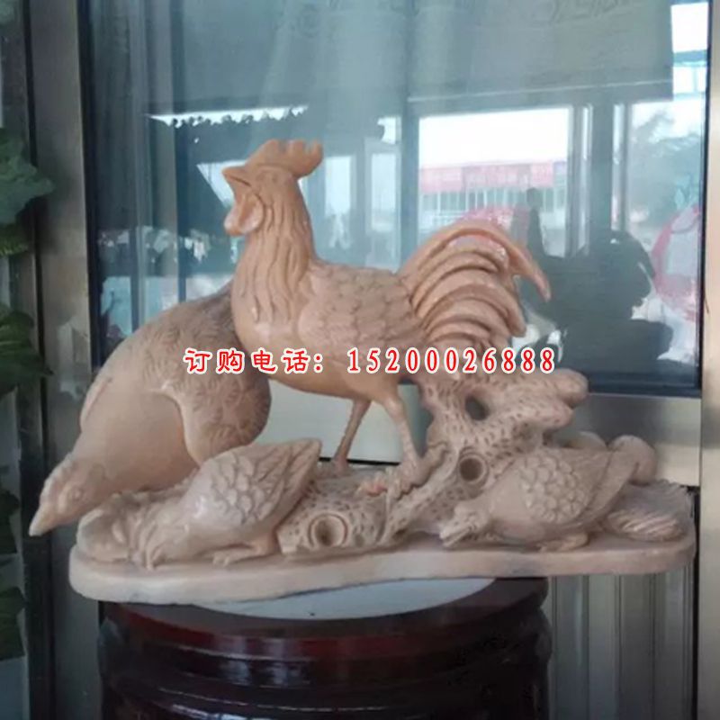 公鸡石雕，晚霞红公鸡雕塑 (2)