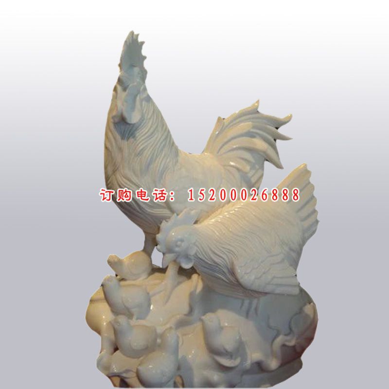 母子鸡石雕，汉白玉动物雕塑