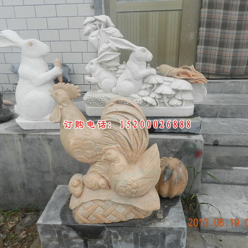 石雕公鸡，晚霞红公鸡雕塑 (2)