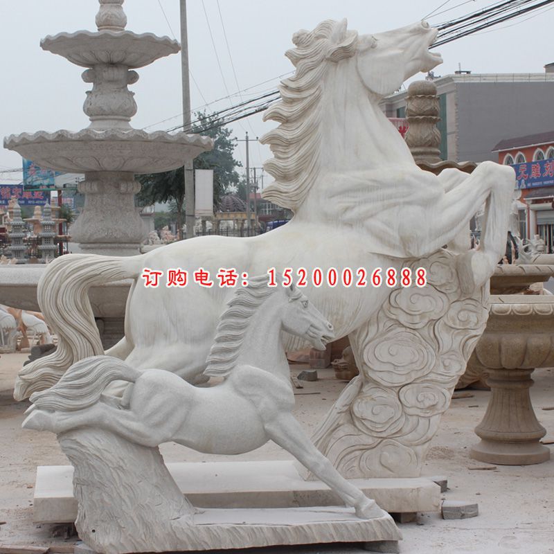 石雕马，马踏祥云石雕，汉白玉马踏祥云雕塑 (2)