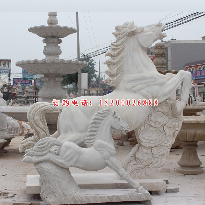 石雕马，马踏祥云石雕，汉白玉马踏祥云雕塑 (3)