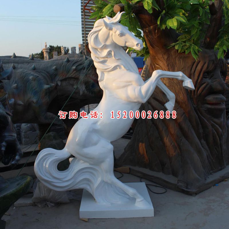 汉白玉石雕奔马，公园动物石雕