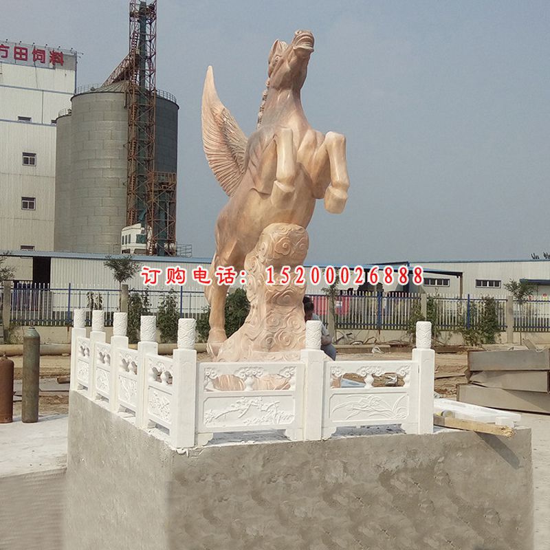 晚霞红祥云飞马 企业景观石雕