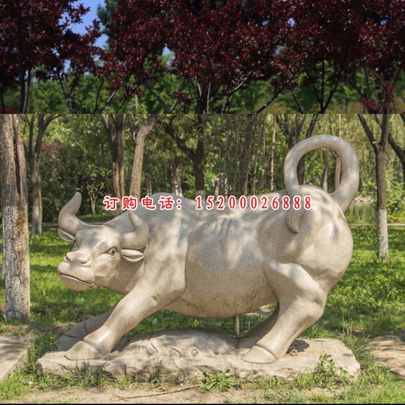 大理石牛，公园动物石雕