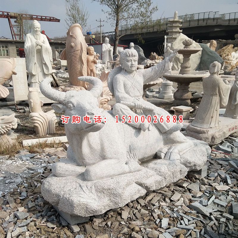大理石牧童牛，公园牛石雕