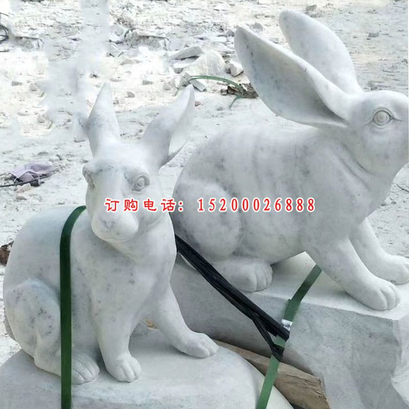 石雕兔子，大理石公园动物雕塑 (2)