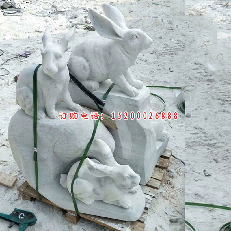 石雕兔子，大理石公园动物雕塑 (1)