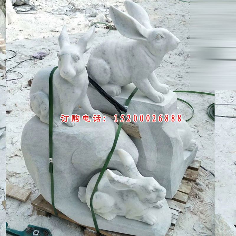石雕兔子，大理石公园动物雕塑 (3)