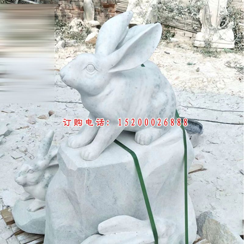 石雕兔子，大理石公园动物雕塑 (4)