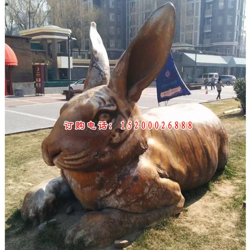 石雕兔子，公园动物石雕