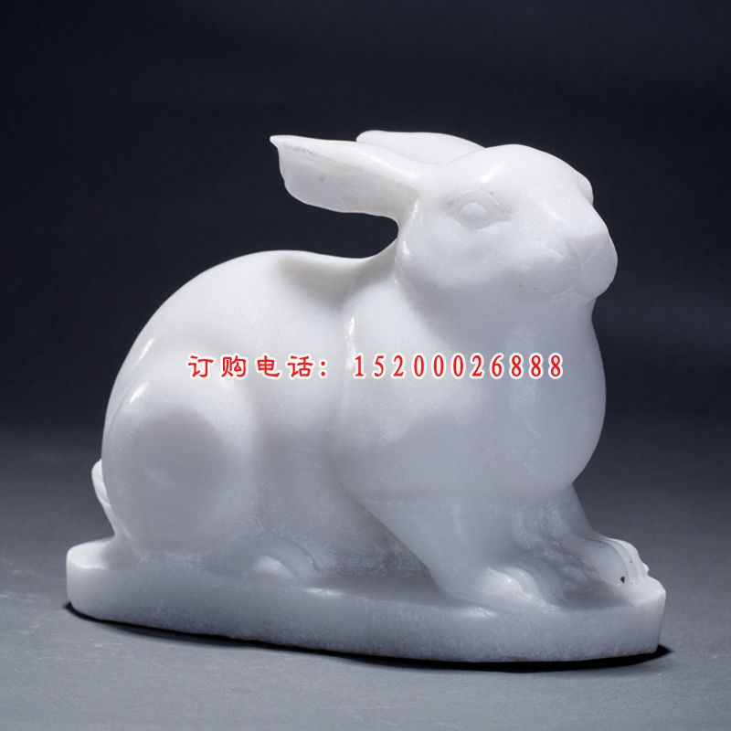 玉兔石雕，汉白玉动物雕塑