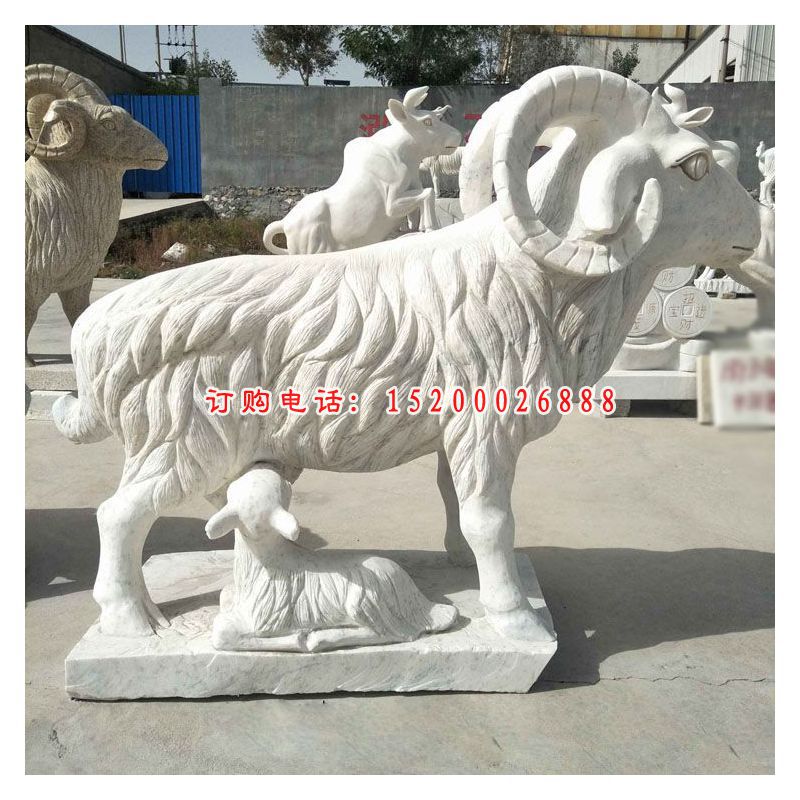羊羔跪乳石雕，汉白玉动物雕塑 (2)