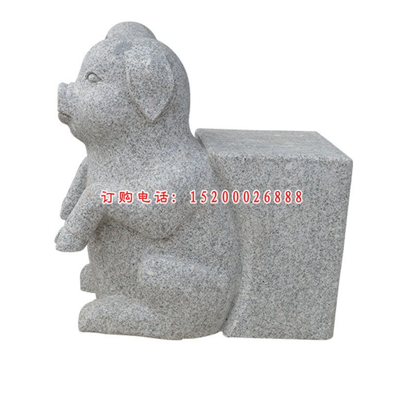 青石小猪上学  石雕广场动物雕塑