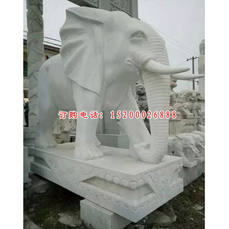 大象石雕，汉白玉大象雕塑，动物石雕 (1)