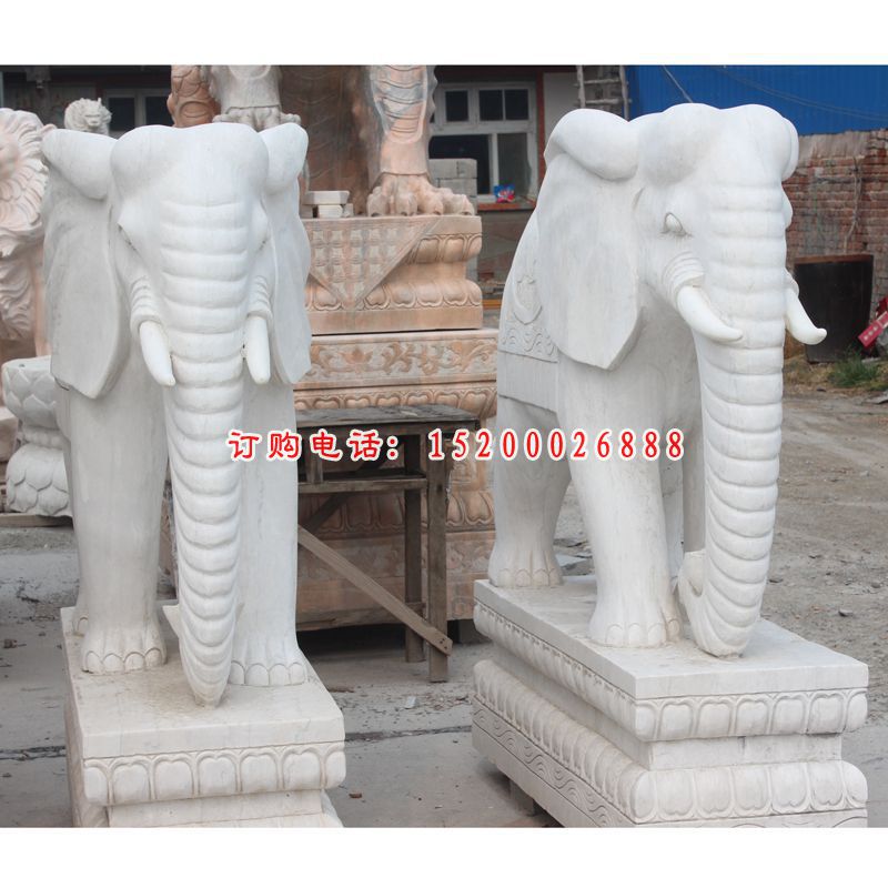 大象石雕，汉白玉大象雕塑，吉祥如意大象雕塑 (1)