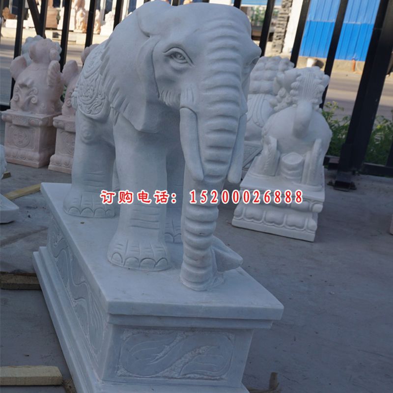汉白玉大象 石雕广场动物雕塑