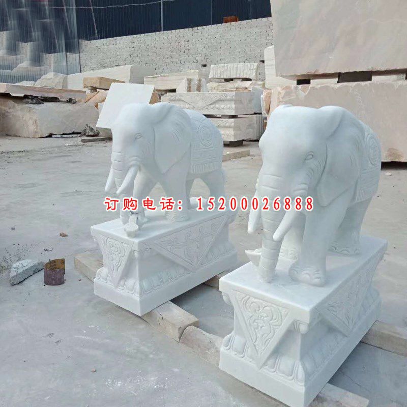 汉白玉大象雕塑，公园大象石雕 (1)