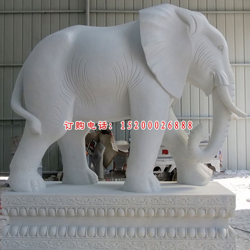 汉白玉大象雕塑，门口石雕大象 (2)