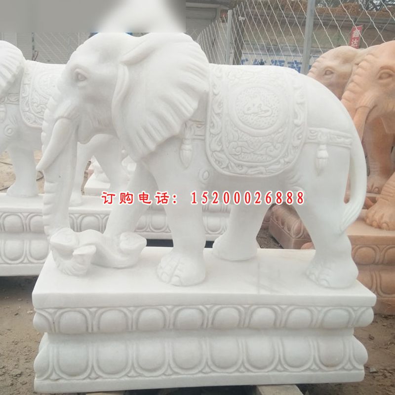 汉白玉大象雕塑，招财动物石雕 (2)