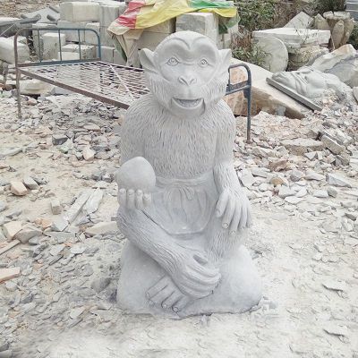 大理石拿桃的猴子 动物石雕