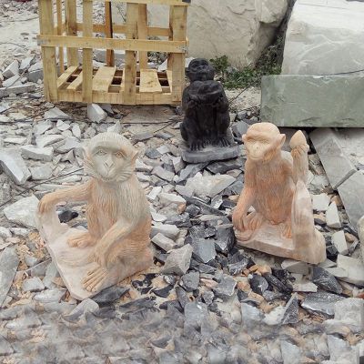 公园猴子石雕 晚霞红动物雕塑