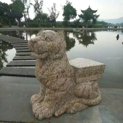 十二生肖老虎座椅石雕 公园动物雕塑