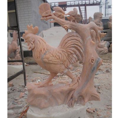 大公鸡石雕晚霞红动物雕塑