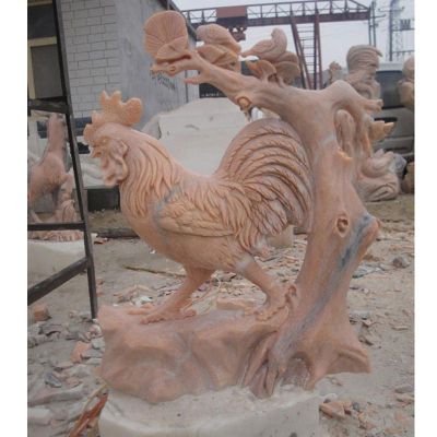 大公鸡石雕晚霞红动物雕塑