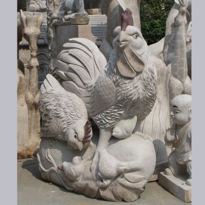 公鸡全家福石雕 公园动物石雕