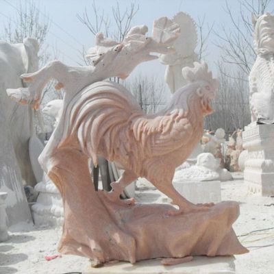 晚霞红大公鸡 公园动物雕塑