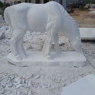 大理石吃草的马雕塑动物石雕
