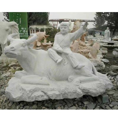 汉白玉牧童骑黄牛    石雕动物雕塑