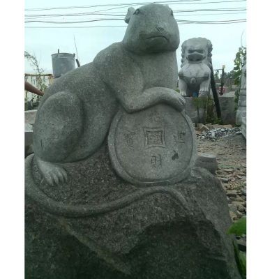 老鼠生肖石雕，公园十二生肖雕塑 