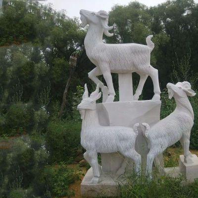 石雕羊，公园动物石雕