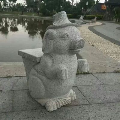 大理石猪座椅 公园十二生肖动物雕塑