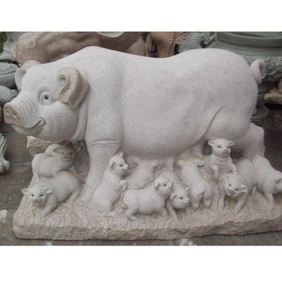 大理石母子猪 公园动物雕塑