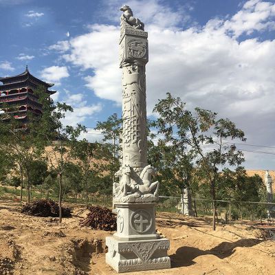 大理石十二生肖柱，午马柱石雕