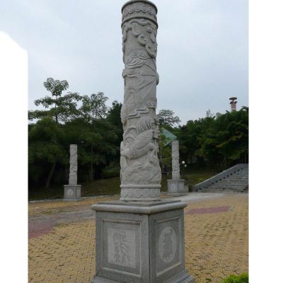 石雕柱子，十二生肖柱，鸡柱