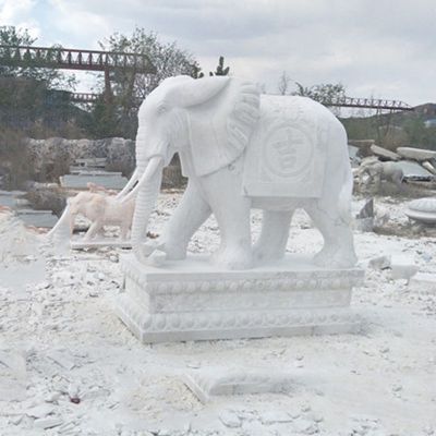 大象石雕，汉白玉大象