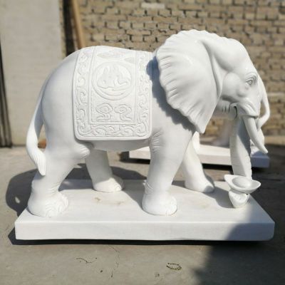 汉白玉吉祥象，石雕大象